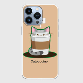 Чехол для iPhone 13 Pro с принтом Catpuccino в Белгороде,  |  | Тематика изображения на принте: capuccino | cat | catpuccino | meow | капуччино | кот | котпуччино | кофе | мяу | стакан