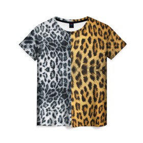 Женская футболка 3D с принтом Леопард/Снежный Барс в Белгороде, 100% полиэфир ( синтетическое хлопкоподобное полотно) | прямой крой, круглый вырез горловины, длина до линии бедер | textures | барс | животное | леопард | пятна | снежный | текстура | чёрное с белым