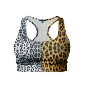 Женский спортивный топ 3D с принтом Леопард/Снежный Барс в Белгороде, 82% полиэстер, 18% спандекс Ткань безопасна для здоровья, позволяет коже дышать, не мнется и не растягивается |  | textures | барс | животное | леопард | пятна | снежный | текстура | чёрное с белым