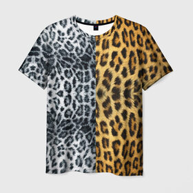 Мужская футболка 3D с принтом Леопард/Снежный Барс в Белгороде, 100% полиэфир | прямой крой, круглый вырез горловины, длина до линии бедер | Тематика изображения на принте: textures | барс | животное | леопард | пятна | снежный | текстура | чёрное с белым