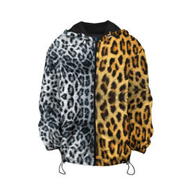 Детская куртка 3D с принтом Леопард/Снежный Барс в Белгороде, 100% полиэстер | застежка — молния, подол и капюшон оформлены резинкой с фиксаторами, по бокам — два кармана без застежек, один потайной карман на груди, плотность верхнего слоя — 90 г/м2; плотность флисового подклада — 260 г/м2 | textures | барс | животное | леопард | пятна | снежный | текстура | чёрное с белым
