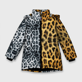 Зимняя куртка для девочек 3D с принтом Леопард Снежный Барс в Белгороде, ткань верха — 100% полиэстер; подклад — 100% полиэстер, утеплитель — 100% полиэстер. | длина ниже бедра, удлиненная спинка, воротник стойка и отстегивающийся капюшон. Есть боковые карманы с листочкой на кнопках, утяжки по низу изделия и внутренний карман на молнии. 

Предусмотрены светоотражающий принт на спинке, радужный светоотражающий элемент на пуллере молнии и на резинке для утяжки. | textures | барс | животное | леопард | пятна | снежный | текстура | чёрное с белым