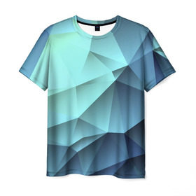 Мужская футболка 3D с принтом Polygon blue в Белгороде, 100% полиэфир | прямой крой, круглый вырез горловины, длина до линии бедер | Тематика изображения на принте: полигон | текстура