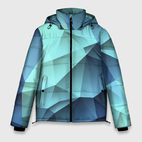 Мужская зимняя куртка 3D с принтом Polygon blue в Белгороде, верх — 100% полиэстер; подкладка — 100% полиэстер; утеплитель — 100% полиэстер | длина ниже бедра, свободный силуэт Оверсайз. Есть воротник-стойка, отстегивающийся капюшон и ветрозащитная планка. 

Боковые карманы с листочкой на кнопках и внутренний карман на молнии. | Тематика изображения на принте: полигон | текстура