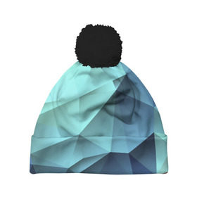 Шапка 3D c помпоном с принтом Polygon blue в Белгороде, 100% полиэстер | универсальный размер, печать по всей поверхности изделия | полигон | текстура