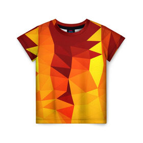 Детская футболка 3D с принтом Golden в Белгороде, 100% гипоаллергенный полиэфир | прямой крой, круглый вырез горловины, длина до линии бедер, чуть спущенное плечо, ткань немного тянется | геометрия | полигоны | разноцветный | треугольники | яркий