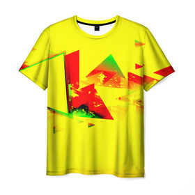 Мужская футболка 3D с принтом Тrible в Белгороде, 100% полиэфир | прямой крой, круглый вырез горловины, длина до линии бедер | геометрия | желтый | треугольник | яркий