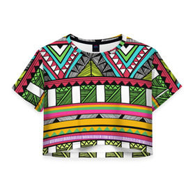 Женская футболка 3D укороченная с принтом Зимбабве в Белгороде, 100% полиэстер | круглая горловина, длина футболки до линии талии, рукава с отворотами | африка | орнамент | этнический | этно