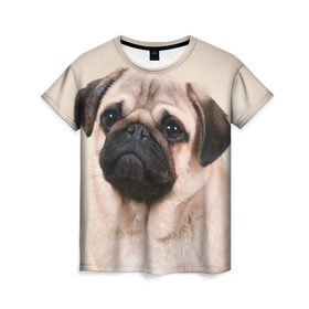 Женская футболка 3D с принтом Мопс в Белгороде, 100% полиэфир ( синтетическое хлопкоподобное полотно) | прямой крой, круглый вырез горловины, длина до линии бедер | мопс | мопсы | песик | песики | собака | собаки