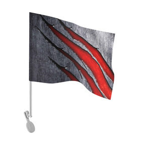 Флаг для автомобиля с принтом Следы когтей на металле в Белгороде, 100% полиэстер | Размер: 30*21 см | когти | красный | металл | серебристый | следы | текстура