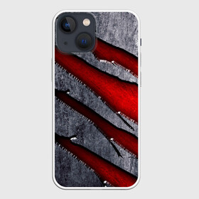 Чехол для iPhone 13 mini с принтом Следы когтей на металле в Белгороде,  |  | когти | красный | металл | серебристый | следы | текстура