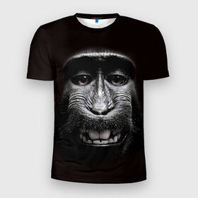 Мужская футболка 3D спортивная с принтом обезьяна в Белгороде, 100% полиэстер с улучшенными характеристиками | приталенный силуэт, круглая горловина, широкие плечи, сужается к линии бедра | взгляд | голова | животные | обезьяна | природа