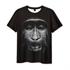 Мужская футболка 3D с принтом обезьяна в Белгороде, 100% полиэфир | прямой крой, круглый вырез горловины, длина до линии бедер | взгляд | голова | животные | обезьяна | природа