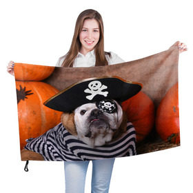 Флаг 3D с принтом Бульдог - пират в Белгороде, 100% полиэстер | плотность ткани — 95 г/м2, размер — 67 х 109 см. Принт наносится с одной стороны | бульдог | бульдоги | песик | песики | пират | пираты | прикольные | собака | собаки