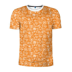 Мужская футболка 3D спортивная с принтом Жизнь на Ямайке в Белгороде, 100% полиэстер с улучшенными характеристиками | приталенный силуэт, круглая горловина, широкие плечи, сужается к линии бедра | оранжевый | паттерн
