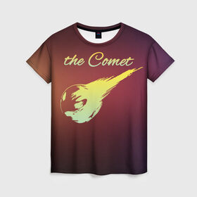 Женская футболка 3D с принтом Летящая комета в Белгороде, 100% полиэфир ( синтетическое хлопкоподобное полотно) | прямой крой, круглый вырез горловины, длина до линии бедер | комета | космос | красиво | надписи | планета