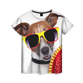 Женская футболка 3D с принтом Джек Рассел с веером в Белгороде, 100% полиэфир ( синтетическое хлопкоподобное полотно) | прямой крой, круглый вырез горловины, длина до линии бедер | Тематика изображения на принте: джек рассел | песик | песики | собака | собаки | терьер
