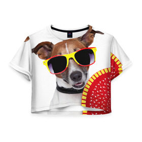 Женская футболка 3D укороченная с принтом Джек Рассел с веером в Белгороде, 100% полиэстер | круглая горловина, длина футболки до линии талии, рукава с отворотами | джек рассел | песик | песики | собака | собаки | терьер