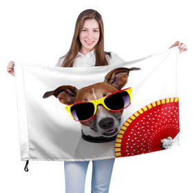Флаг 3D с принтом Джек Рассел с веером в Белгороде, 100% полиэстер | плотность ткани — 95 г/м2, размер — 67 х 109 см. Принт наносится с одной стороны | джек рассел | песик | песики | собака | собаки | терьер