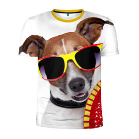 Мужская футболка 3D спортивная с принтом Джек Рассел с веером в Белгороде, 100% полиэстер с улучшенными характеристиками | приталенный силуэт, круглая горловина, широкие плечи, сужается к линии бедра | джек рассел | песик | песики | собака | собаки | терьер