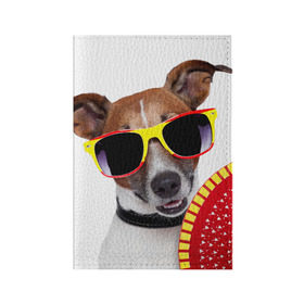 Обложка для паспорта матовая кожа с принтом Джек Рассел с веером в Белгороде, натуральная матовая кожа | размер 19,3 х 13,7 см; прозрачные пластиковые крепления | джек рассел | песик | песики | собака | собаки | терьер