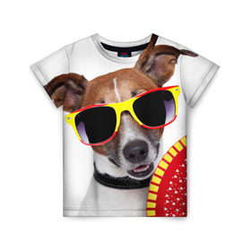 Детская футболка 3D с принтом Джек Рассел с веером в Белгороде, 100% гипоаллергенный полиэфир | прямой крой, круглый вырез горловины, длина до линии бедер, чуть спущенное плечо, ткань немного тянется | джек рассел | песик | песики | собака | собаки | терьер