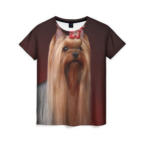 Женская футболка 3D с принтом Йоркширский терьер в Белгороде, 100% полиэфир ( синтетическое хлопкоподобное полотно) | прямой крой, круглый вырез горловины, длина до линии бедер | йоркширский | песик | песики | собака | собаки | терьер
