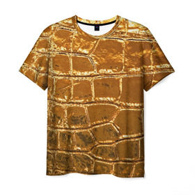 Мужская футболка 3D с принтом Золотой Крокодил в Белгороде, 100% полиэфир | прямой крой, круглый вырез горловины, длина до линии бедер | gold | texture | глянец | золото | кожа | крокодил | текстура