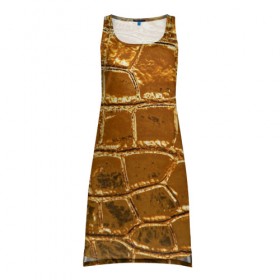 Платье-майка 3D с принтом Золотой Крокодил в Белгороде, 100% полиэстер | полуприлегающий силуэт, широкие бретели, круглый вырез горловины, удлиненный подол сзади. | gold | texture | глянец | золото | кожа | крокодил | текстура