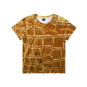 Детская футболка 3D с принтом Золотой Крокодил в Белгороде, 100% гипоаллергенный полиэфир | прямой крой, круглый вырез горловины, длина до линии бедер, чуть спущенное плечо, ткань немного тянется | gold | texture | глянец | золото | кожа | крокодил | текстура