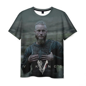Мужская футболка 3D с принтом Рагнар Лодброк в Белгороде, 100% полиэфир | прямой крой, круглый вырез горловины, длина до линии бедер | Тематика изображения на принте: викинги