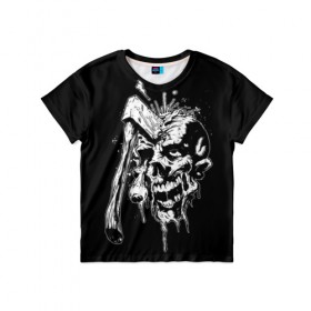 Детская футболка 3D с принтом Зомби в Белгороде, 100% гипоаллергенный полиэфир | прямой крой, круглый вырез горловины, длина до линии бедер, чуть спущенное плечо, ткань немного тянется | Тематика изображения на принте: брызги | зомби | капли | кровь | ужас | хэллоуин