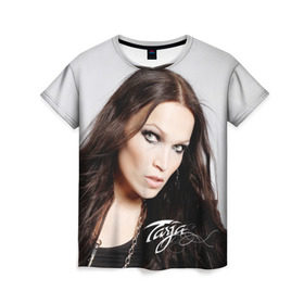 Женская футболка 3D с принтом Tarja Turunen Nightwish в Белгороде, 100% полиэфир ( синтетическое хлопкоподобное полотно) | прямой крой, круглый вырез горловины, длина до линии бедер | nightwish | металл | музыка | рок | тарья турунен
