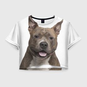 Женская футболка 3D укороченная с принтом Английский стафф в Белгороде, 100% полиэстер | круглая горловина, длина футболки до линии талии, рукава с отворотами | песик | собака | стафф