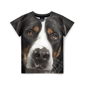 Детская футболка 3D с принтом Зенненхунд в Белгороде, 100% гипоаллергенный полиэфир | прямой крой, круглый вырез горловины, длина до линии бедер, чуть спущенное плечо, ткань немного тянется | большая собака | зенненхунд | пес | песик | сенбернар | собака | собаки