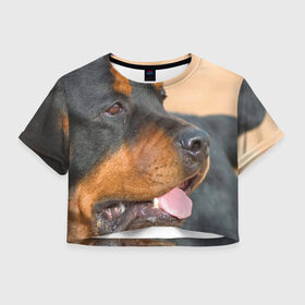 Женская футболка 3D укороченная с принтом Ротвейлер в Белгороде, 100% полиэстер | круглая горловина, длина футболки до линии талии, рукава с отворотами | большая | пес | песик | псина | ротвейлер | ротвейлеры | собака | собаки