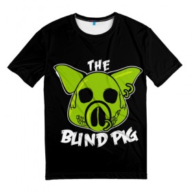 Мужская футболка 3D с принтом Blind Pig в Белгороде, 100% полиэфир | прямой крой, круглый вырез горловины, длина до линии бедер | Тематика изображения на принте: ад | зеленый | свинья | череп