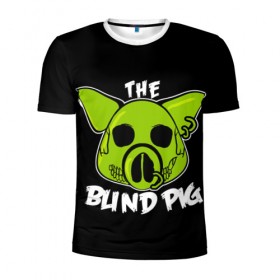Мужская футболка 3D спортивная с принтом Blind Pig в Белгороде, 100% полиэстер с улучшенными характеристиками | приталенный силуэт, круглая горловина, широкие плечи, сужается к линии бедра | Тематика изображения на принте: ад | зеленый | свинья | череп