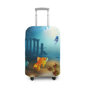 Чехол для чемодана 3D с принтом Золотая рыбка в Белгороде, 86% полиэфир, 14% спандекс | двустороннее нанесение принта, прорези для ручек и колес | вода | водоросли | море | подводный мир | природа | рыба | рыбка | туризм