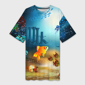 Платье-футболка 3D с принтом Золотая рыбка в Белгороде,  |  | Тематика изображения на принте: вода | водоросли | море | подводный мир | природа | рыба | рыбка | туризм