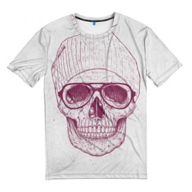 Мужская футболка 3D с принтом Cool Skull в Белгороде, 100% полиэфир | прямой крой, круглый вырез горловины, длина до линии бедер | красивый | крутой | очки | рисунок | узор | череп