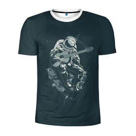 Мужская футболка 3D спортивная с принтом Астронавт в Белгороде, 100% полиэстер с улучшенными характеристиками | приталенный силуэт, круглая горловина, широкие плечи, сужается к линии бедра | music | гитара | звезды | космонавт | космос | музыка