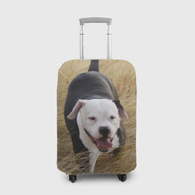 Чехол для чемодана 3D с принтом Пит-буль на траве в Белгороде, 86% полиэфир, 14% спандекс | двустороннее нанесение принта, прорези для ручек и колес | амстафф | буль | пес | песик | питбули | питбуль | собака | собаки | стафф | терьер
