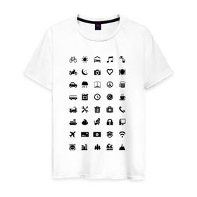 Мужская футболка хлопок с принтом Iconspeak в Белгороде, 100% хлопок | прямой крой, круглый вырез горловины, длина до линии бедер, слегка спущенное плечо. | знаки | символы | турист