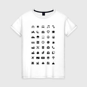 Женская футболка хлопок с принтом Iconspeak в Белгороде, 100% хлопок | прямой крой, круглый вырез горловины, длина до линии бедер, слегка спущенное плечо | знаки | символы | турист