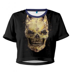 Женская футболка 3D укороченная с принтом Череп в Белгороде, 100% полиэстер | круглая горловина, длина футболки до линии талии, рукава с отворотами | дьявол | киногерой | монстр | череп