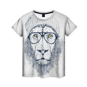 Женская футболка 3D с принтом Cool Lion в Белгороде, 100% полиэфир ( синтетическое хлопкоподобное полотно) | прямой крой, круглый вырез горловины, длина до линии бедер | красивый | крутой | лев | львица | очки | рисунок | узор