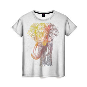 Женская футболка 3D с принтом Solar Elephant в Белгороде, 100% полиэфир ( синтетическое хлопкоподобное полотно) | прямой крой, круглый вырез горловины, длина до линии бедер | красивый | крутой | рисунок | слон | узор