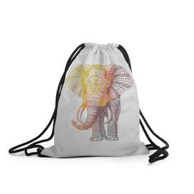 Рюкзак-мешок 3D с принтом Solar Elephant в Белгороде, 100% полиэстер | плотность ткани — 200 г/м2, размер — 35 х 45 см; лямки — толстые шнурки, застежка на шнуровке, без карманов и подкладки | Тематика изображения на принте: красивый | крутой | рисунок | слон | узор