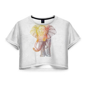 Женская футболка 3D укороченная с принтом Solar Elephant в Белгороде, 100% полиэстер | круглая горловина, длина футболки до линии талии, рукава с отворотами | красивый | крутой | рисунок | слон | узор